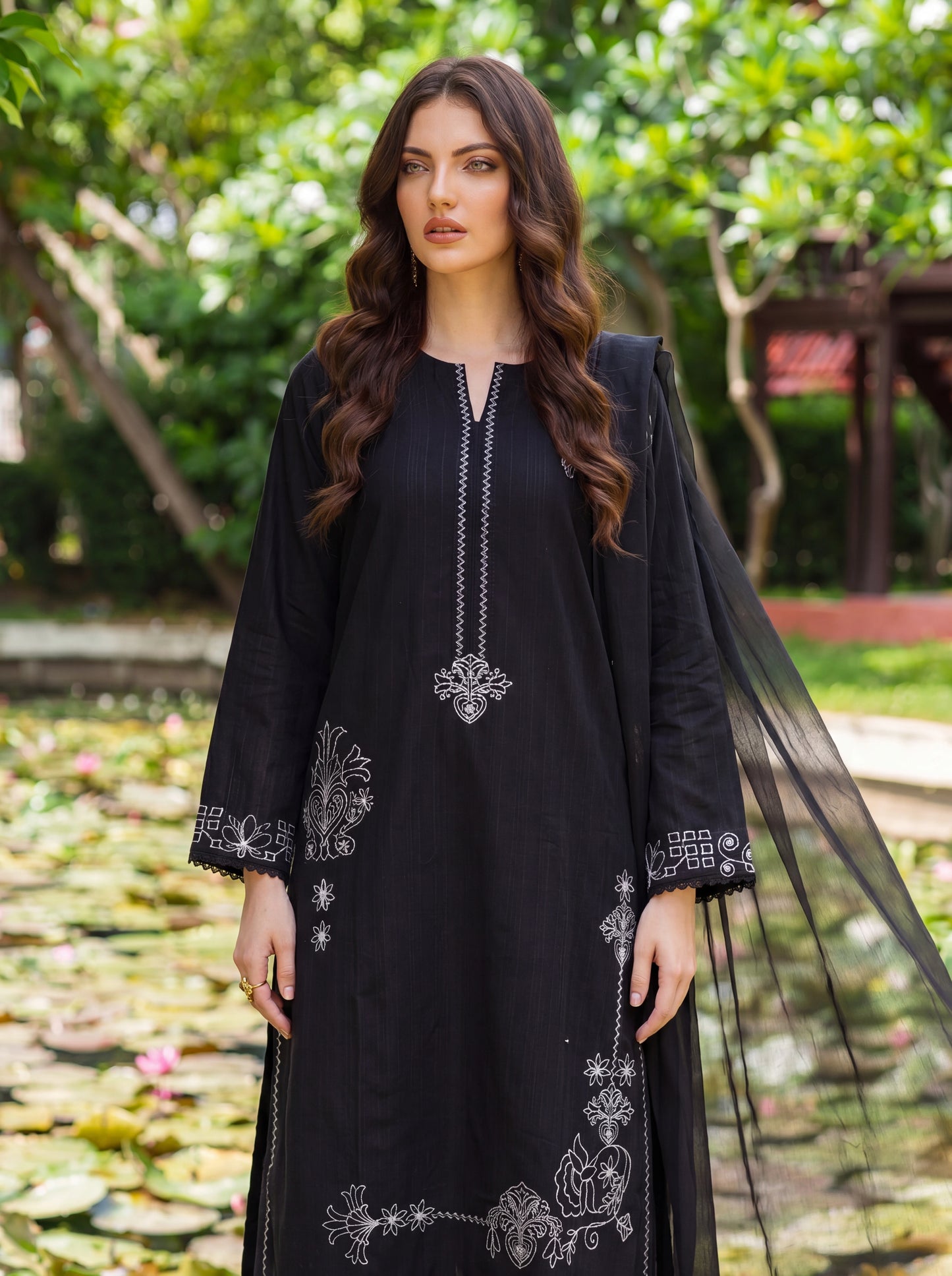 Noir Elegance 3 Piece Embroidered Suit