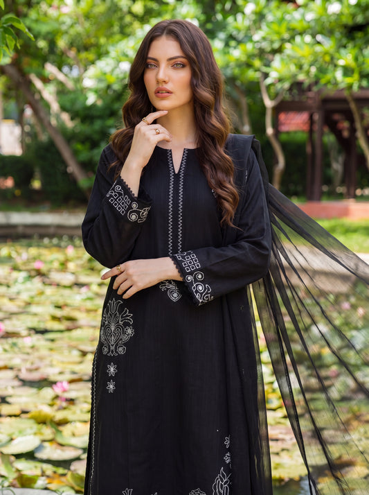 Noir Elegance 3 Piece Embroidered Suit