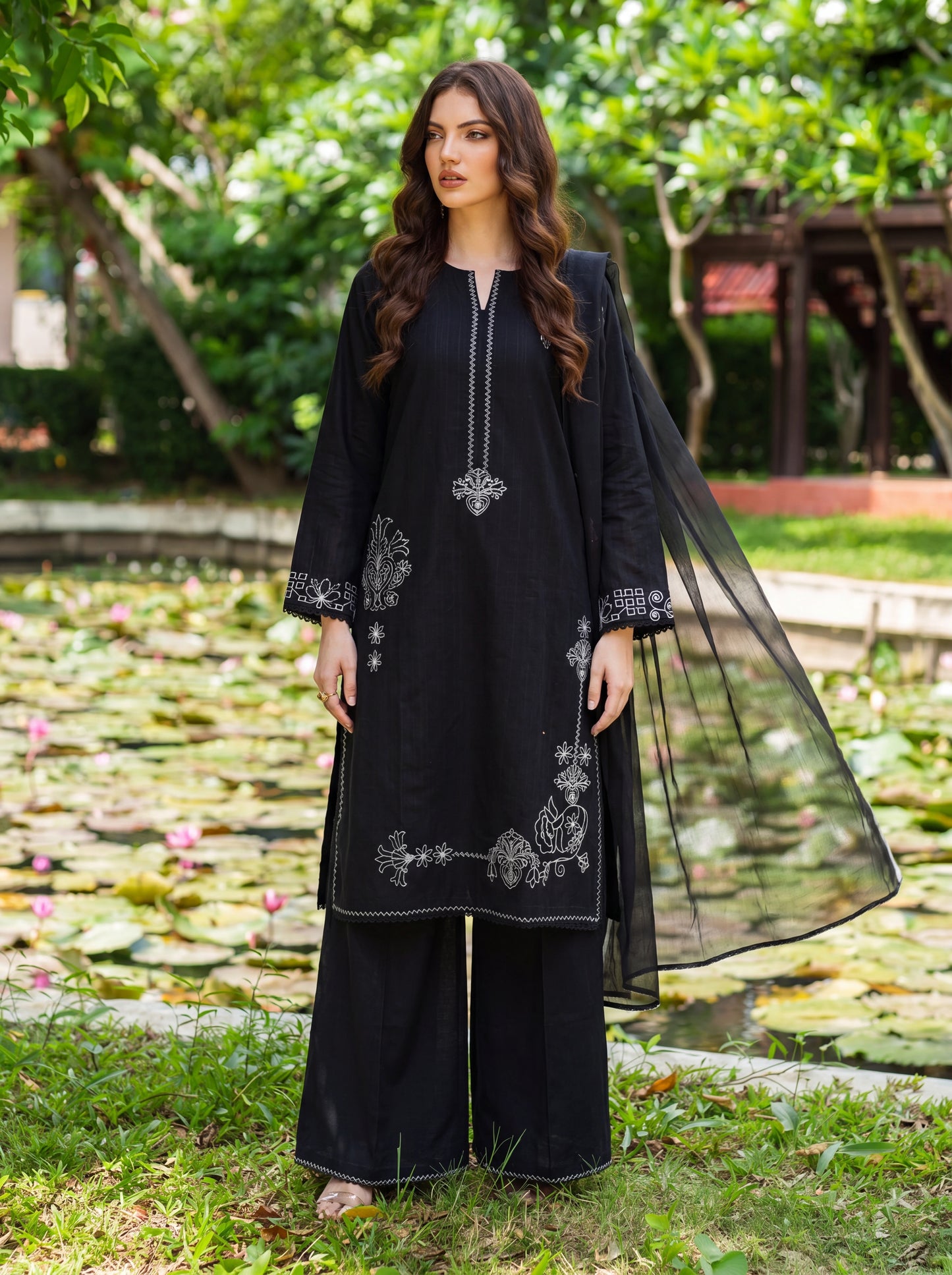 Noir Elegance 3 Piece Embroidered Suit