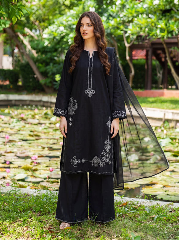 Noir Elegance 3 Piece Embroidered Suit