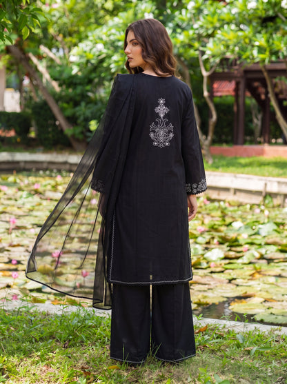 Noir Elegance 3 Piece Embroidered Suit