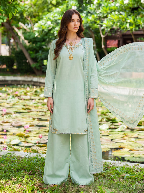 Serenity in Sage 3 Piece Embroidered Suit
