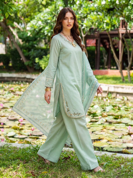 Serenity in Sage 3 Piece Embroidered Suit