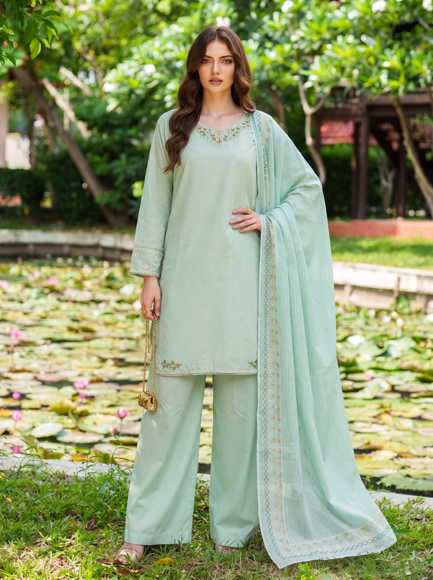 Serenity in Sage 3 Piece Embroidered Suit