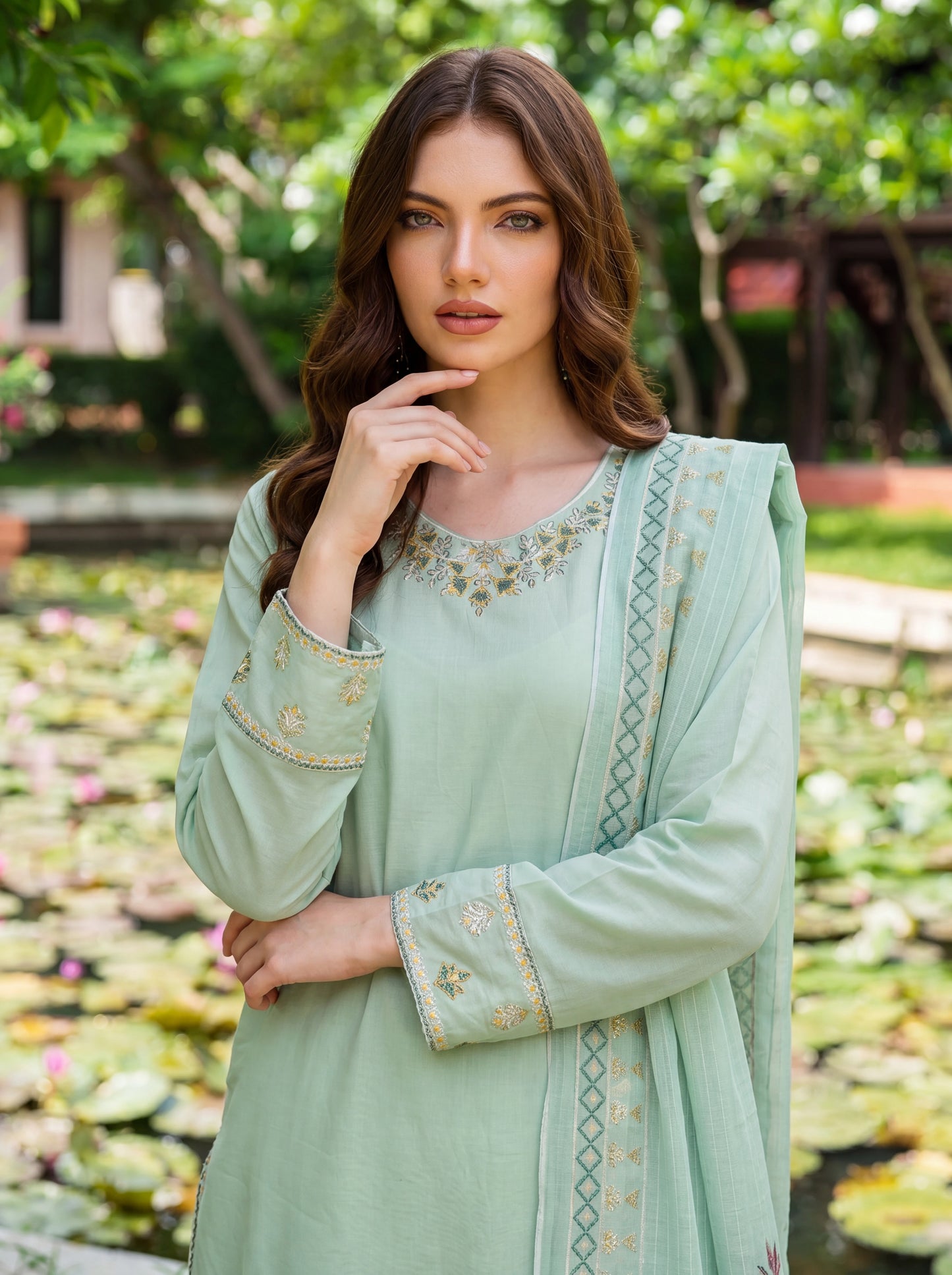 Serenity in Sage 3 Piece Embroidered Suit