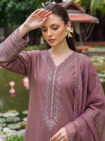 Dusty Mauve Cross-Stitch Embroidered 3 Piece Suit