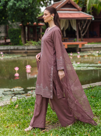 Dusty Mauve Cross-Stitch Embroidered 3 Piece Suit